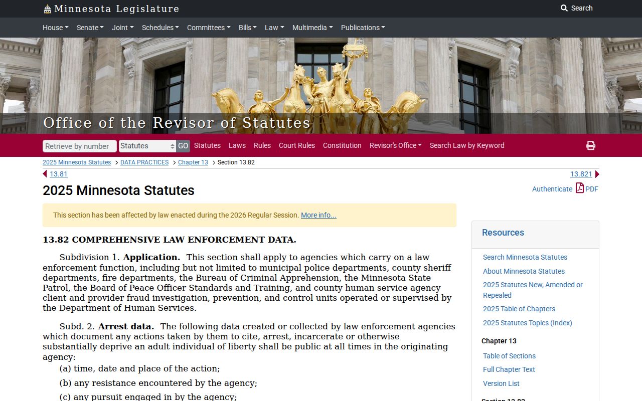 Minnesota statute text on Chisago County warrant records and confidential arrest-warrant indices